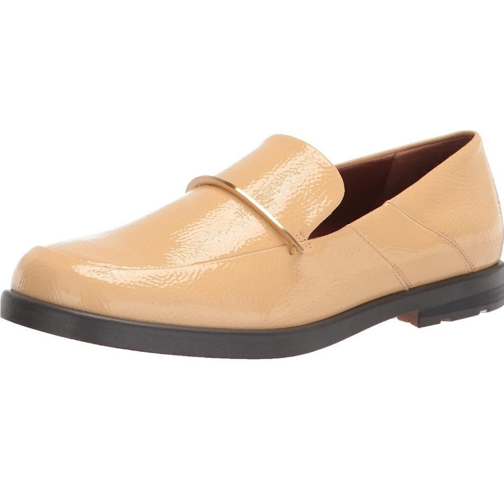 New Franco Sarto Women's Boccabling Loafer gold bar penny tan cream size 5.5